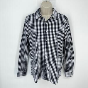 Aeropostale NEW Women's Checked Button Front Shirt Sz M Navy, White Long Sleeves